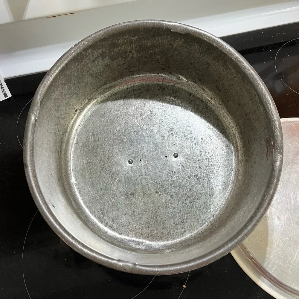 50s Vintage Aluminum Covered Cake Plate painted floral white rainbow